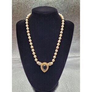 1980S Costume Necklace, Pearl, Cubic Zirconia, Onyx.  Maker: S.A.L. Swarovski